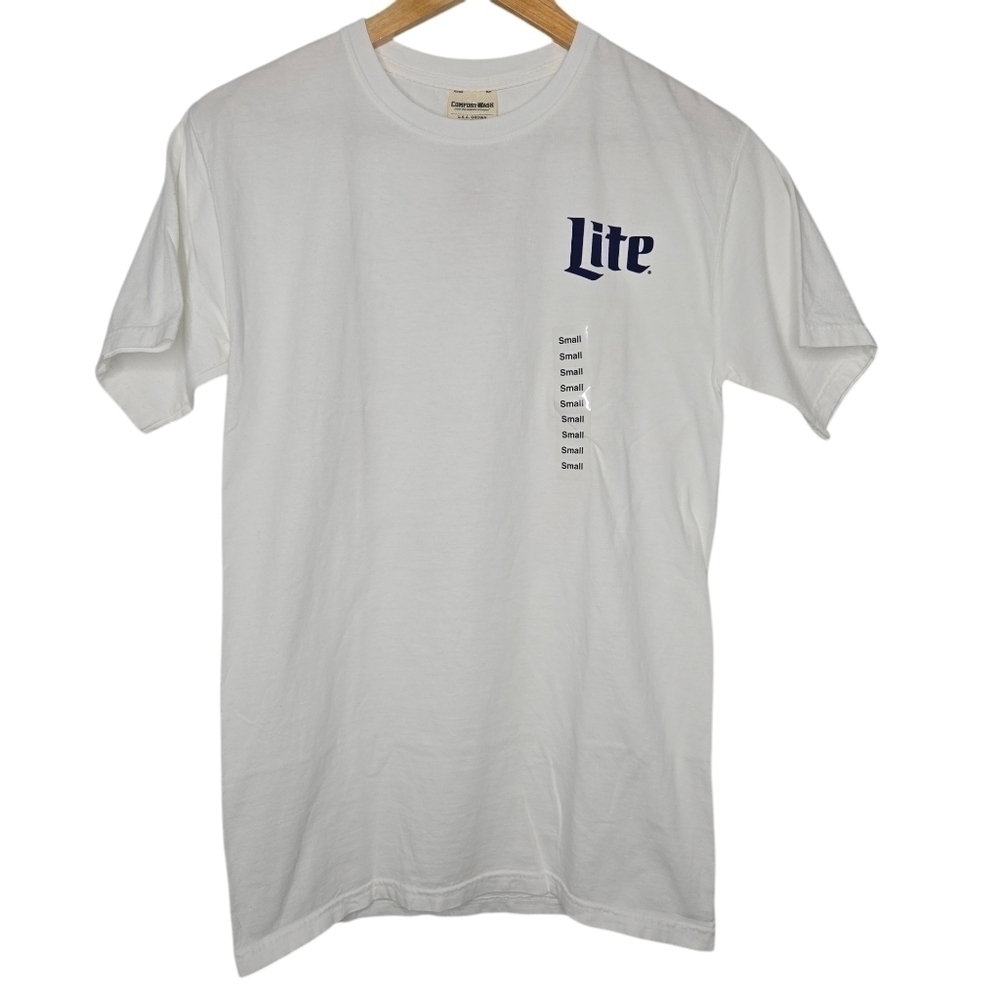 Comfort Wash Mens White Miller Lite Logo Merch Party Tee Shirt Size Small